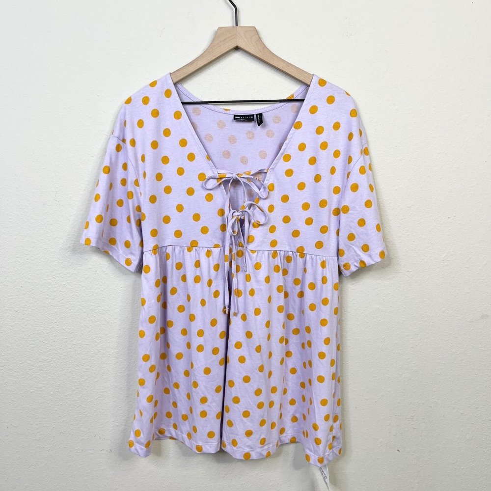 ASOS Design Women's Baby Doll Dress Size 0 Lilac Polka Dot Tie Oversized - Picture 4 of 12